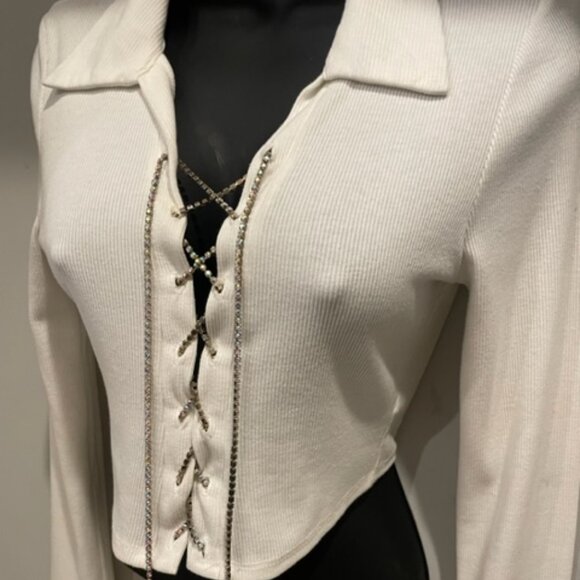 Rhinestone Laced Crop Top - Picture 3 of 5